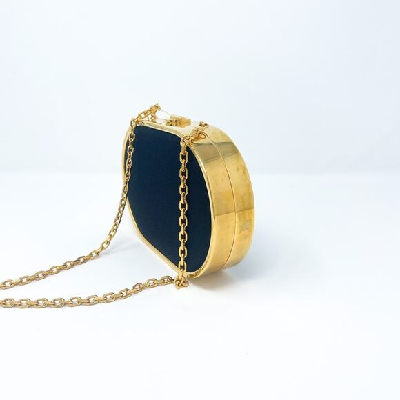 Mark Cross Gabriella Black Satin & Brass Clutch Chain Strap Bag - Picture 4 of 11